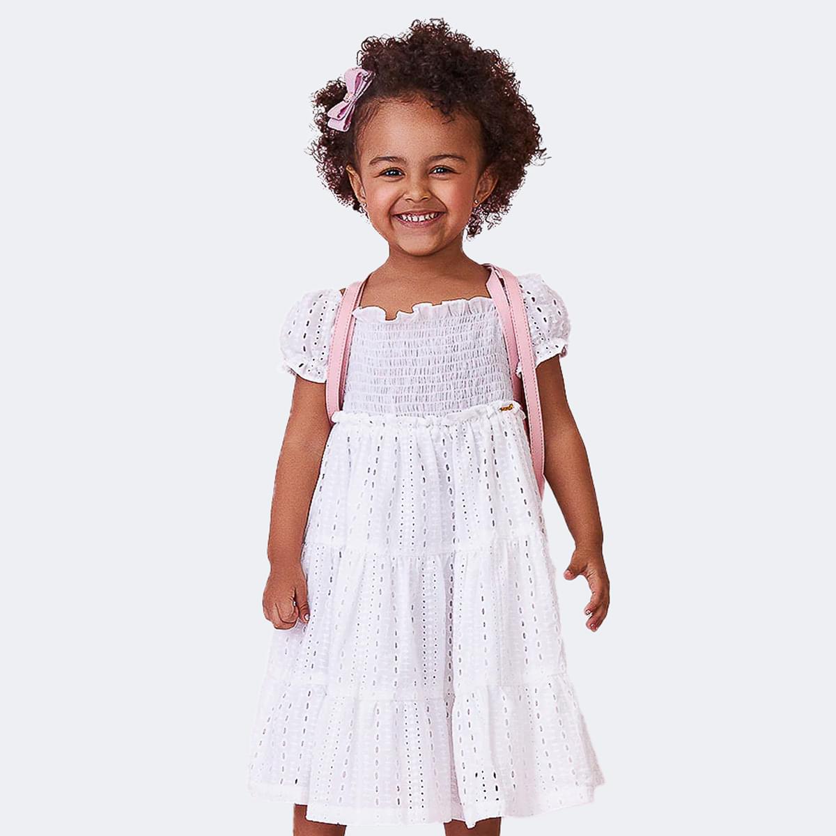 Vestido de Bebê Roana com Lastex e Laise Branco