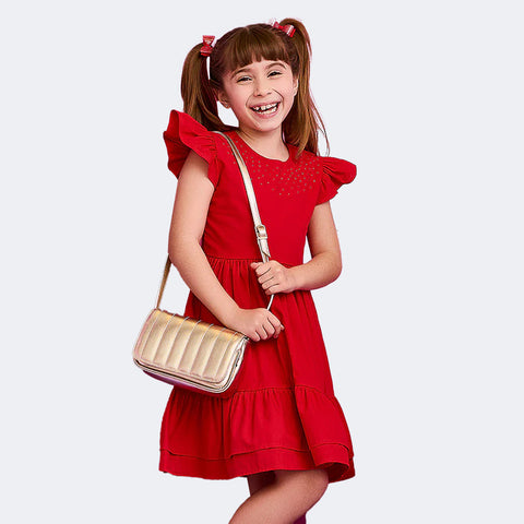 Vestido Infantil Pampili Evasê em Camadas Vermelho
