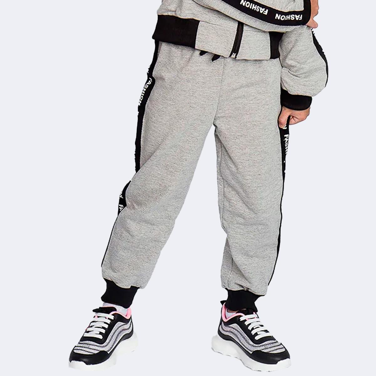 Calça Jogger Infantil Pampili Moletom Fashion Cinza
