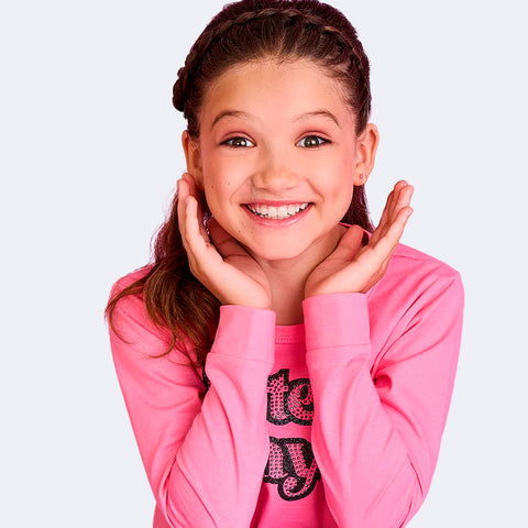 Blusa Manga Longa Infantil Pampili Better Days Rosa