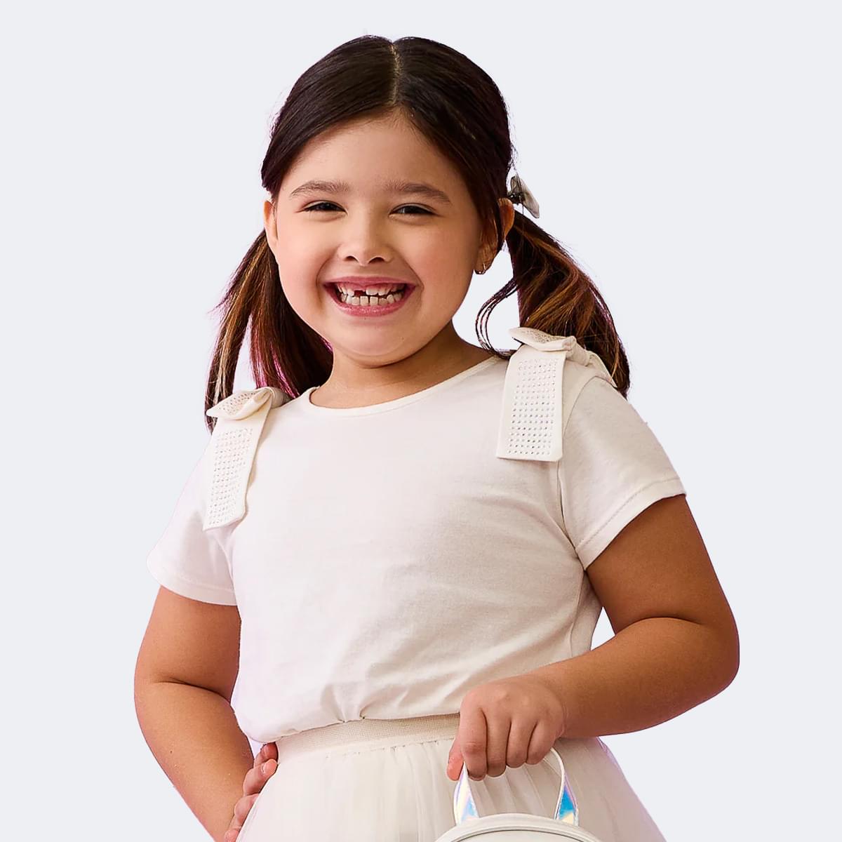 Camiseta Infantil Pampili com Laços nos Ombros Off White