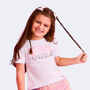 Camiseta Infantil Pampili True Girls Rosa e Branca
