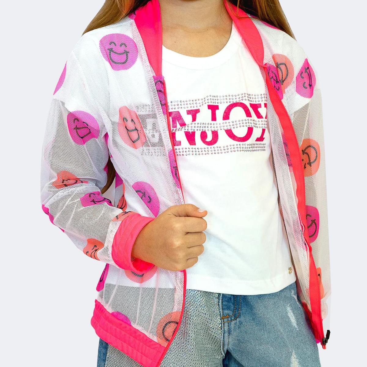 Jaqueta Infantil Feminina Pampili Carinhas Divertidas Neon