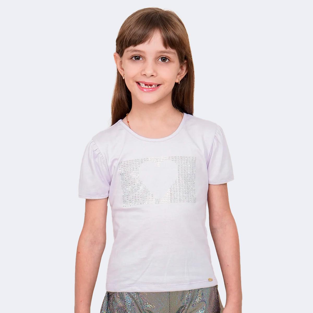 Camiseta Infantil Pampili Coração em Strass Lilás