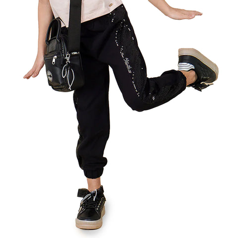 Calça Jogger Infantil Pampili Moletom Paetê Preta