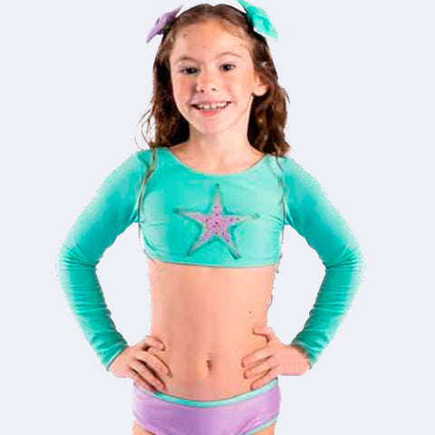 Biquini Infantil Viva Flor Estrela do Mar Verde Lilás