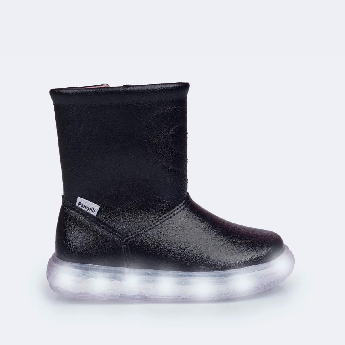 Bota de Led Infantil Pampili Brilho Cintilante Preta