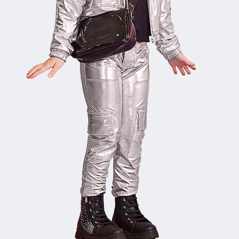 Calça Infantil Feminina Bolsos Prata