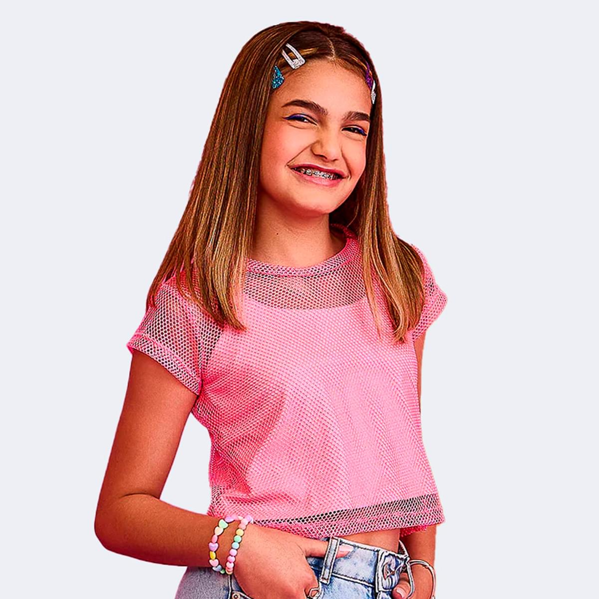Camiseta Infantil Pampili Telada Rosa Neon