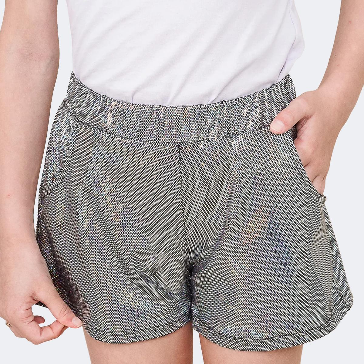 Short Infantil Feminino Holográfico Prata