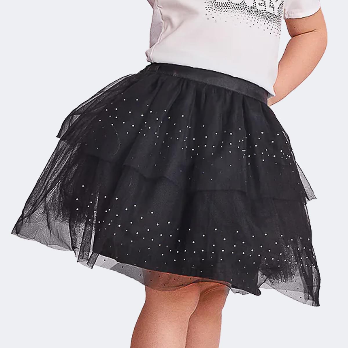 Saia Infantil Feminina Camadas de Tule Preta