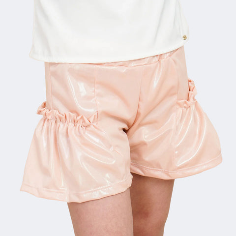 Short Infantil Pampili Acetinado com Babado Pêssego