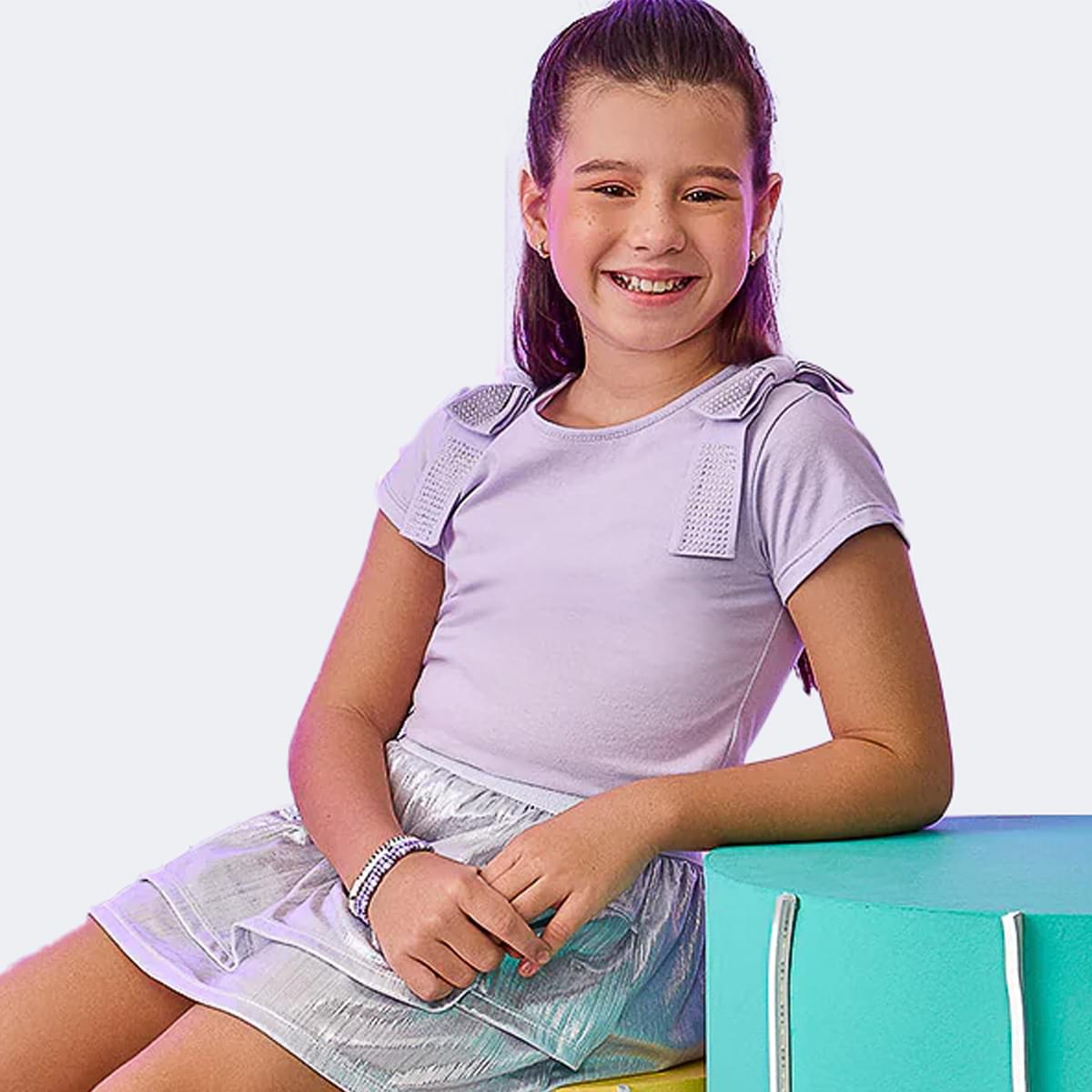 Camiseta Infantil Pampili com Laços nos Ombros Lilás