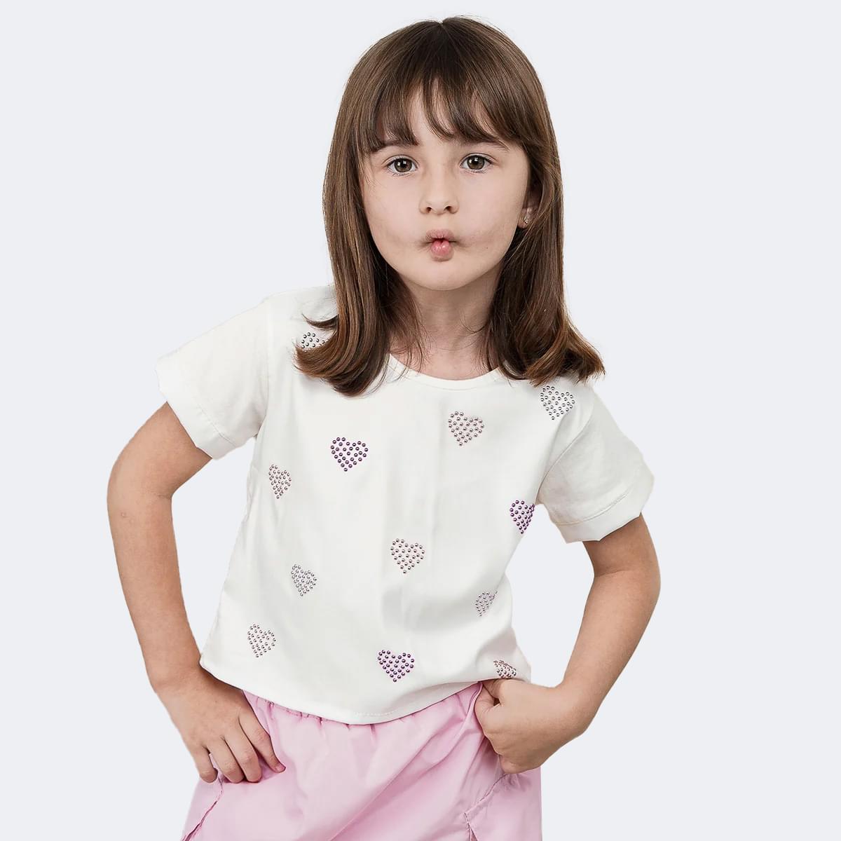 Camiseta Infantil Pampili com Mini Corações Pampili