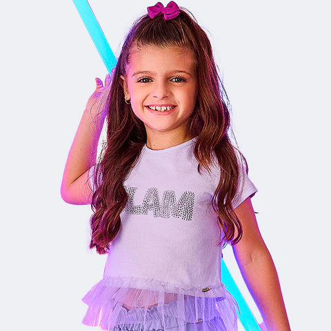 Camiseta Infantil Pampili Glam com Babado Lilás
