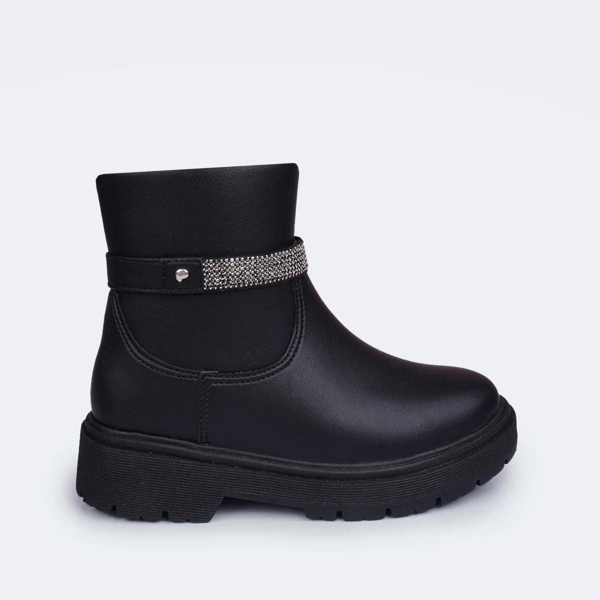 Bota Coturno Infantil Feminina Duda com Strass Preta