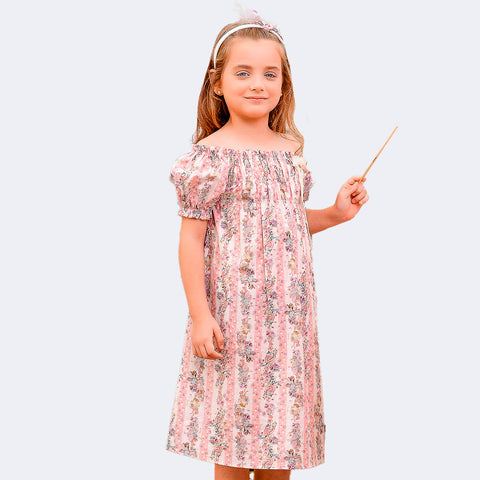 Vestido Infantil Pituchinhus Midi Listras Fada Colorido Claro