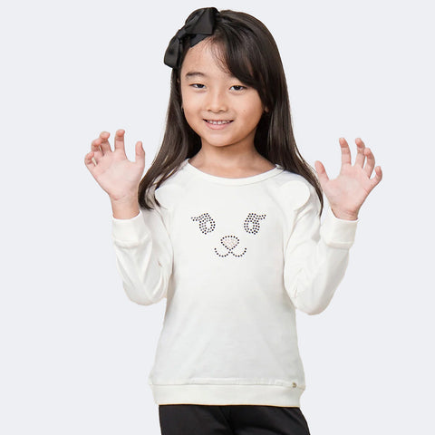 Camiseta Manga Longa Infantil Pampili Ursinha Off White