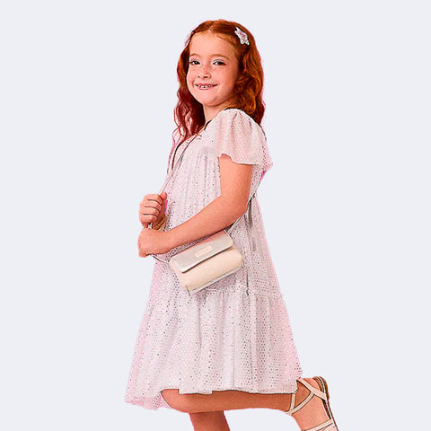 Vestido Infantil Feminino Tule Poa Branco