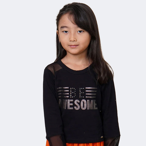 Camiseta Infantil Pampili Manga Longa Be Awesome Preta