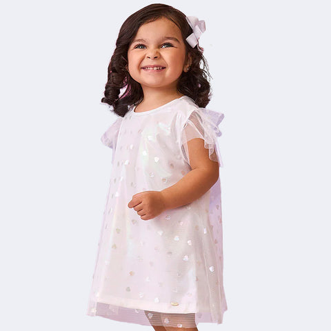 Vestido de Festa Infantil Pampili Tule Corações Branco