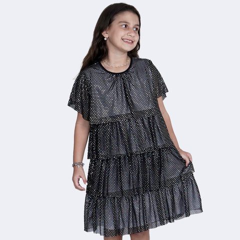 Vestido de Tule Infantil Pampili Camadas Glitter Preto