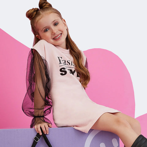 Vestido Infantil Manga Longa Pampili Fashion Style Rosa e Preto