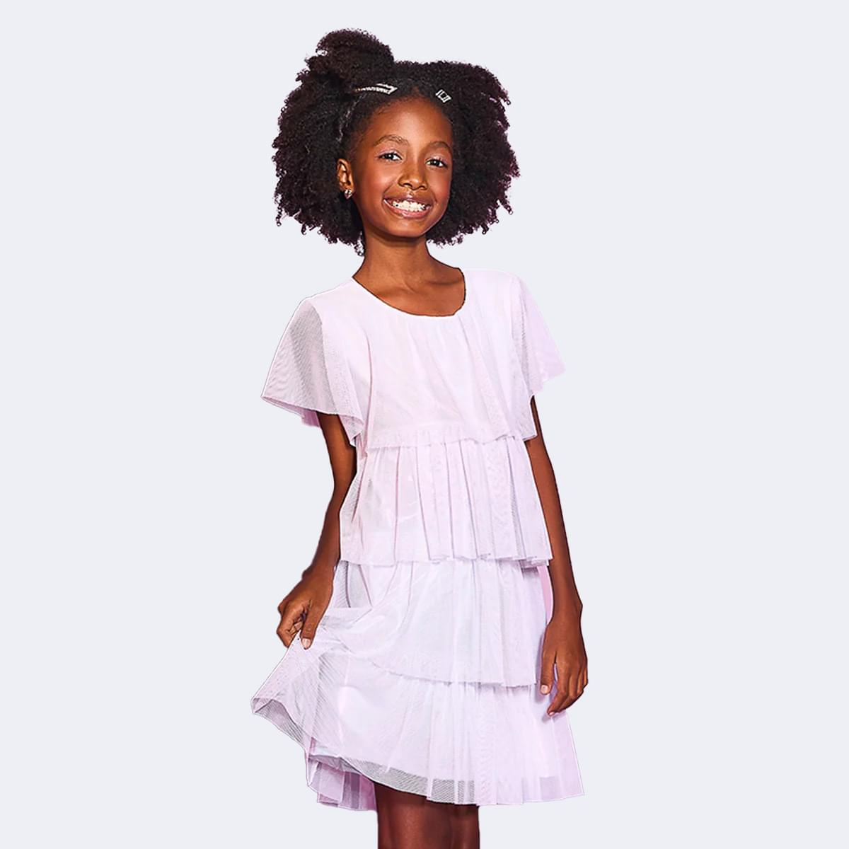 Vestido de Tule Infantil Pampili Camadas Branco