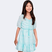 Vestido Infantil Kukiê Xadrez e Margaridas Verde