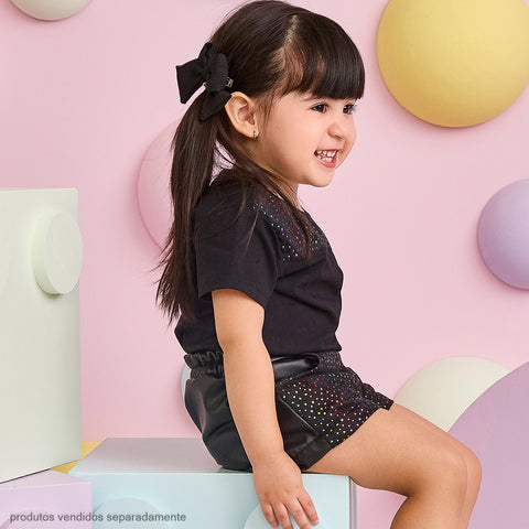 Camiseta Infantil Pampili Poá Colorido Preta