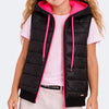 Colete Feminino Pampili Puffer Capuz Preto e Pink