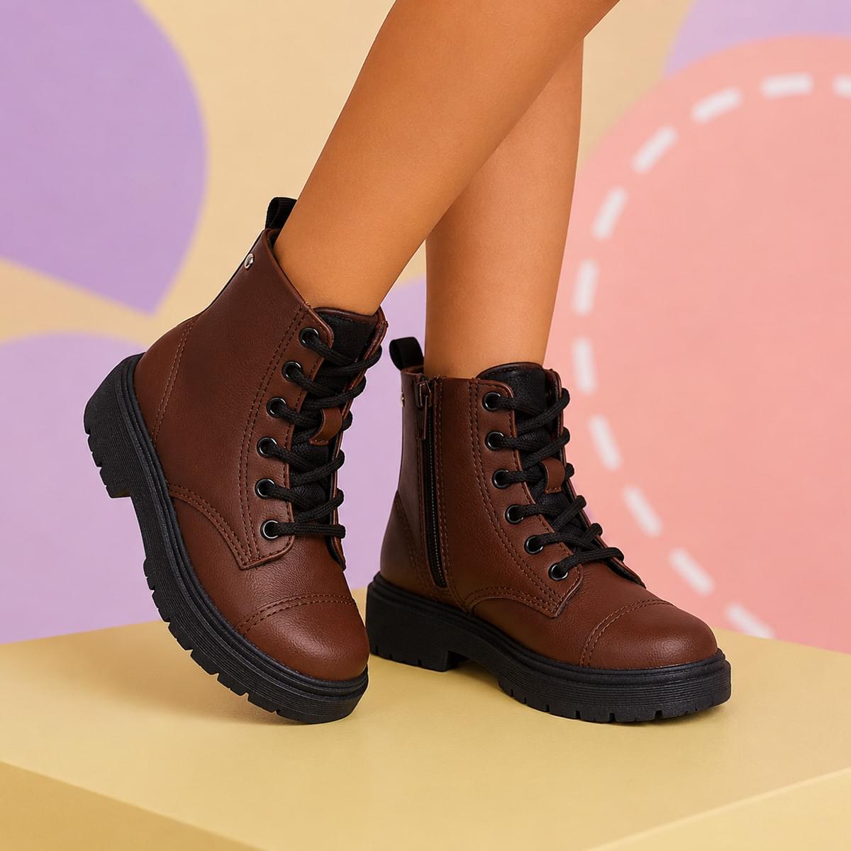 Bota Coturno Infantil Feminina Pampili Duda Marrom