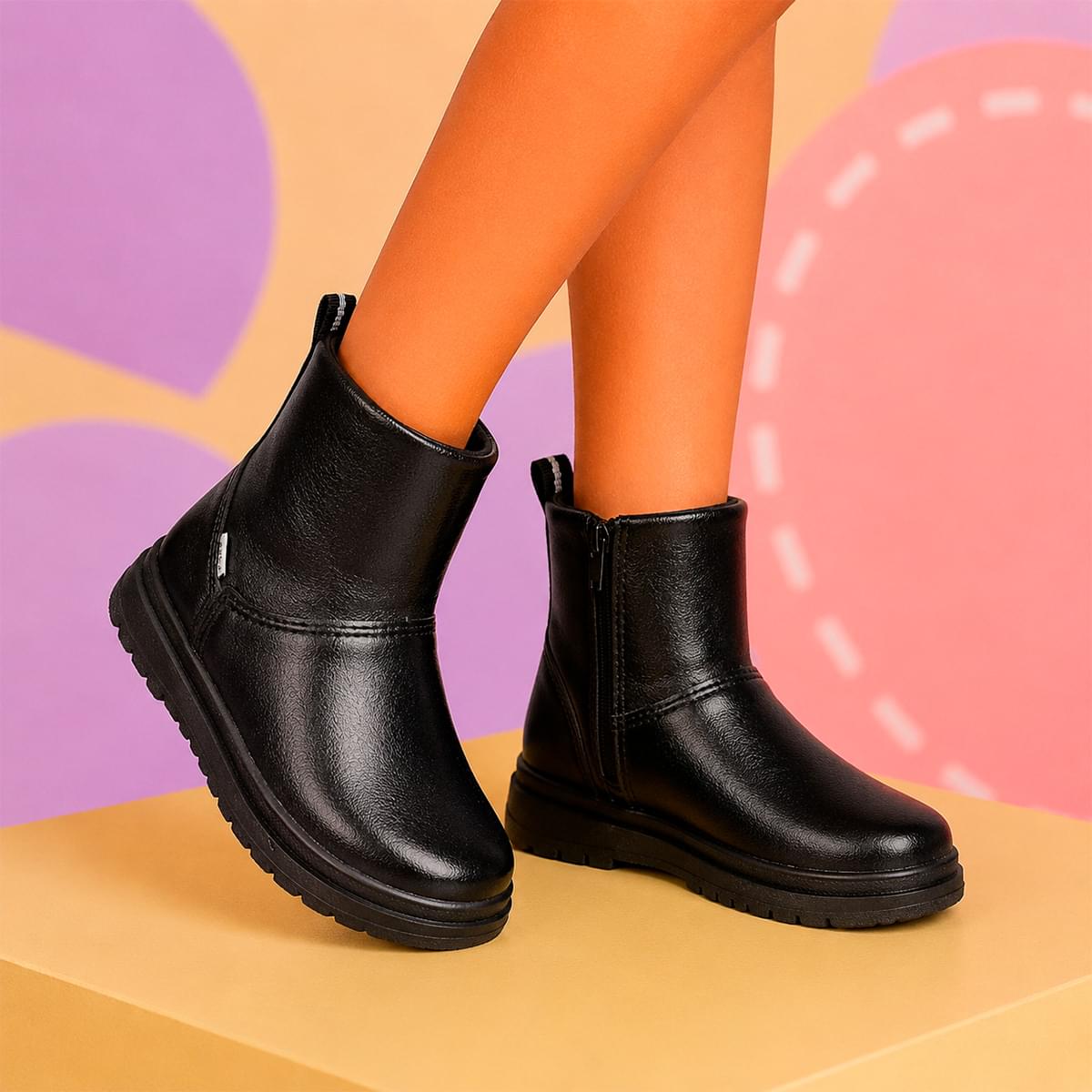 Bota Infantil Feminina Pampili Flora Cintilante Preta