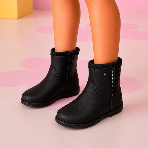 Bota Infantil Pampili Rubi Cano Médio Comfy com Glitter Preta