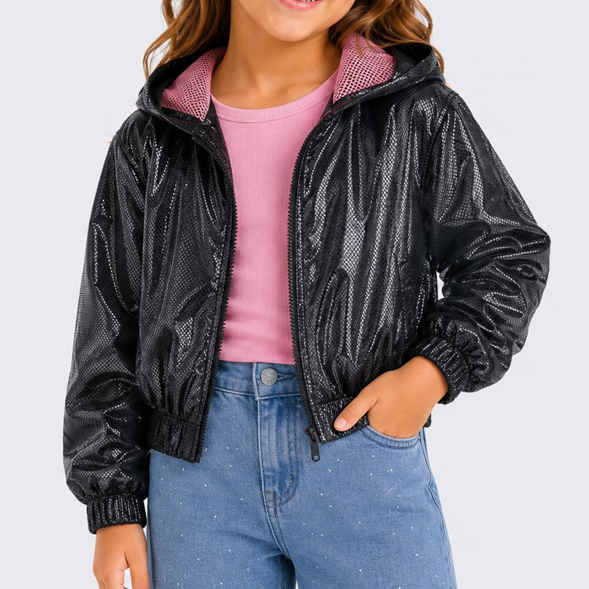 Jaqueta Infantil Pampili com Capuz Preta