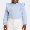 Blusa Manga Longa Infantil Pampili com Babados Gola Alta Azul