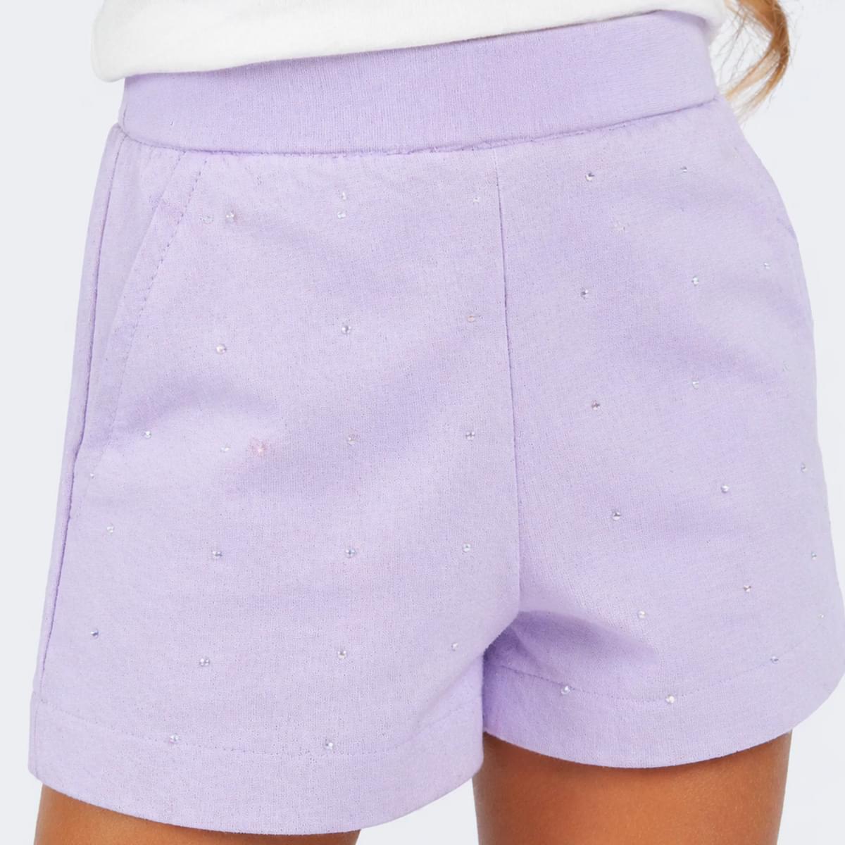 Short Infantil Pampili Bolso Faca com Strass Lilás