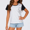 Camiseta Infantil Feminina Fashion Branca e Preta