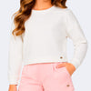 Blusa Infantil Pampili Moletom Cropped Manga Longa Off White