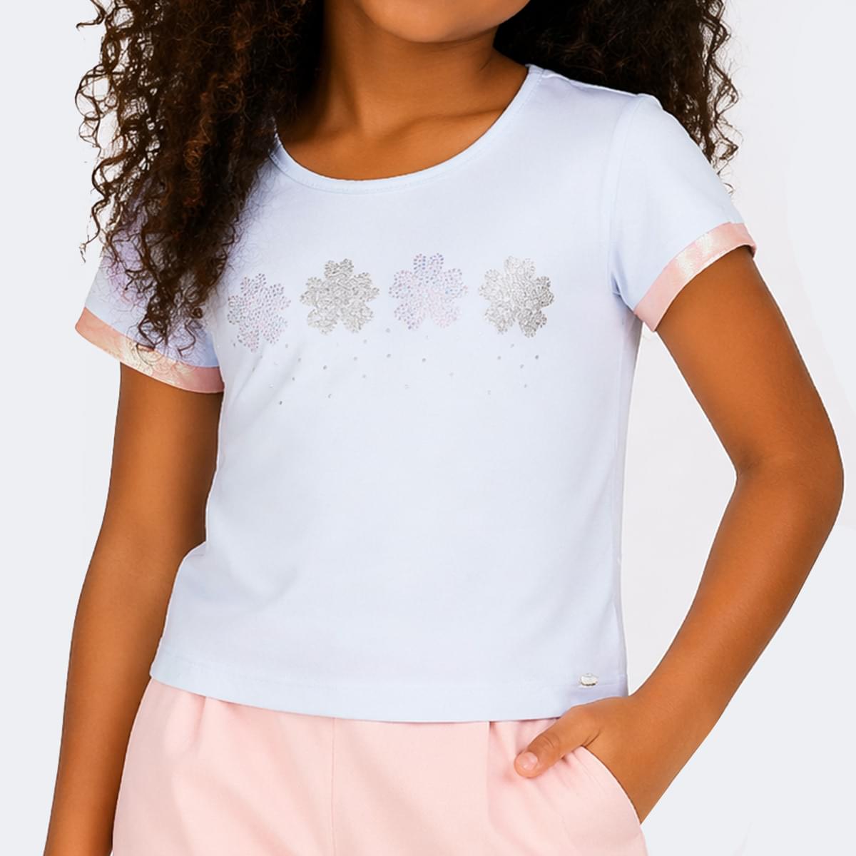 Camiseta Infantil Pampili Flores Brilhantes Branca