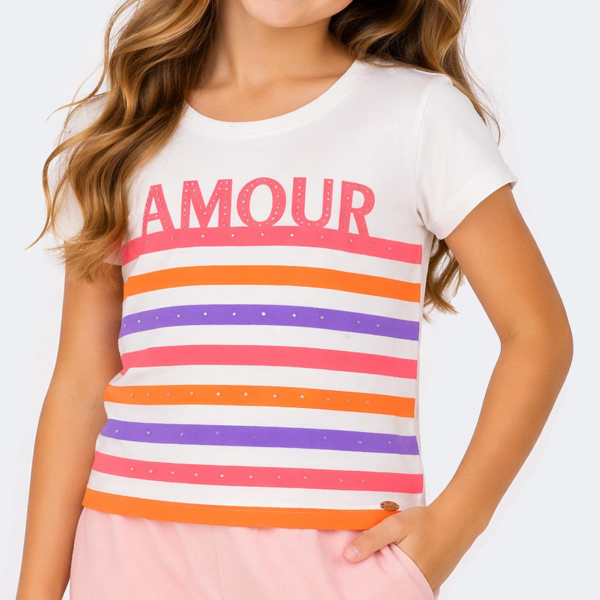 Camiseta Infantil Pampili Cetim Amour Off White