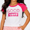 Camiseta Infantil Pampili Good Vibes Pink e Branca