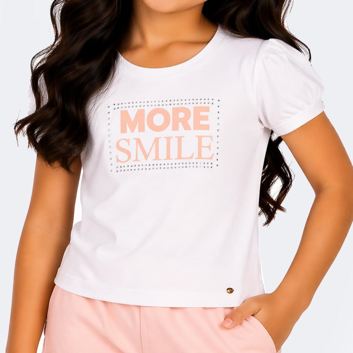 Camiseta Infantil Pampili More Smile Pedras Strass Branca