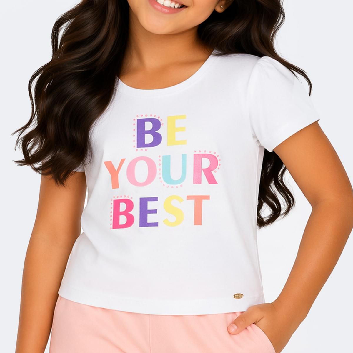 Camiseta Infantil Pampili Cetim Be Your Best Branca