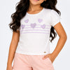 Camiseta Infantil Pampili Corações e Listras Off White e Lilás