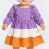 Vestido de Bebê Bambollina Manga Longa e Babado Lilás Colorido