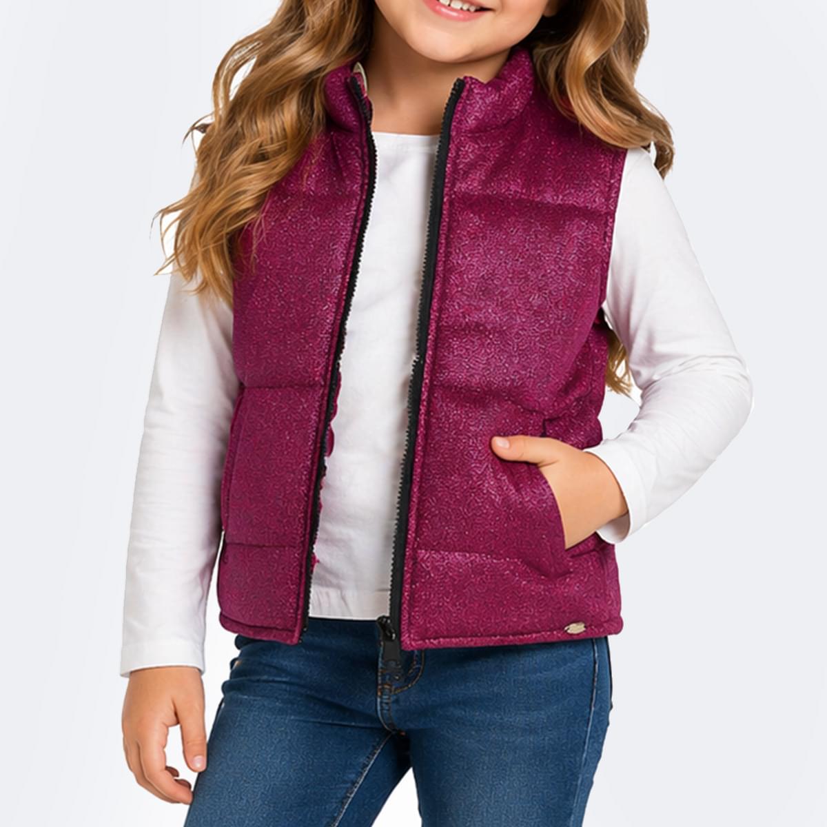 Colete Feminino Pampili Puffer Glitter Pink