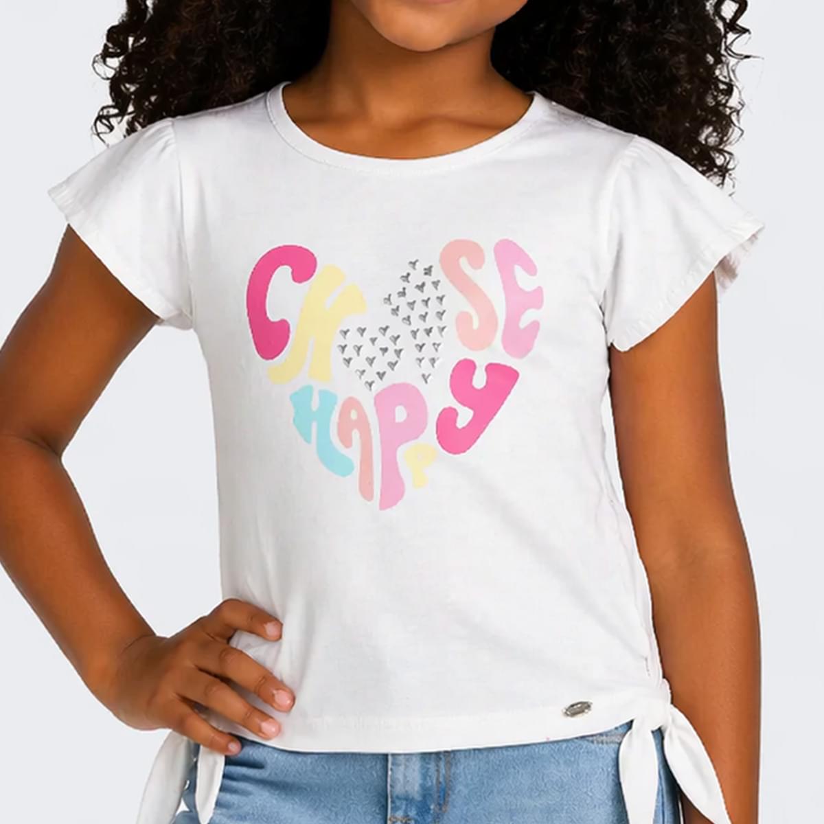 Camiseta Infantil Pampili Cetim Choose Happy Off White