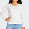 Camiseta Manga Longa Infantil Pampili Cascata de Corações e Strass Off White