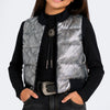 Colete Feminino Pampili Puffer Preto e Prata Holográfico